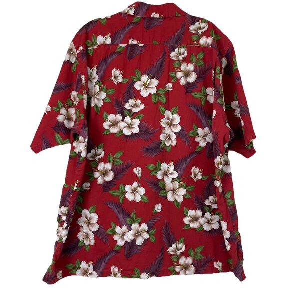 Go Barefoot Mens Button Up Short Sleeve Hawaii Floral Red- L - Picture 3 of 11
